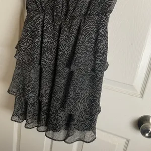 French Kiss Black & White Polka Dot Flutter Sleeve Tiered Ruffle Mini Dress NWT thumbnail 6