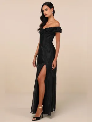 LULU’S Mesmerizing Silhouette Black Organza Off-the-Shoulder Maxi Dress thumbnail 4