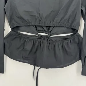 O.L.M. NWT Black Cutout O-Ring Tie Front Blouse L Long Sleeve Y2K Corsetcore thumbnail 6