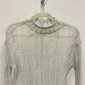 Zara Open Knit Crewneck Sweater‎ Light Gray XS-S 0021/107/406 thumbnail 3