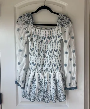 Boutique Blue and White Smocked Mini Dress thumbnail 3