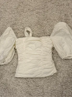 Reformation cotton Classic White Puff Sleeve Square Neck Top thumbnail 3