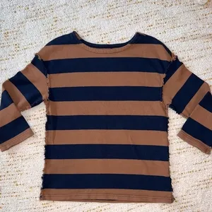 Madewell Luxe Long Sleeve Striped Navy & Brown Top Size XXS thumbnail 7