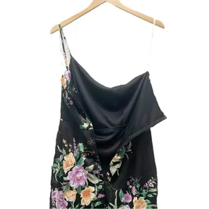 NWT Lulus Keepin' It Chic Black Floral Satin One-Shoulder Midi Dress Size Medium thumbnail 7