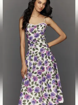 ANTHROPOLOGIE Maeve Purple Floral Printed Midi Dress Size L NEW thumbnail 12