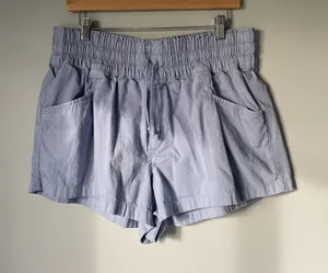 Aerie Pleated Relaxed Fit Shorts Drawstring 100% Cotton Blue Women's Size Large thumbnail 1