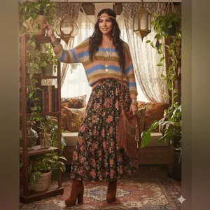 Entro Boho Glam Eyelash Knit Striped Sweater Size Large Multi-Color Fuzzy Fluffy thumbnail 3