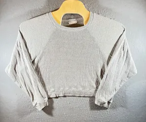 1211 | Altered State Ribbed Knit Cropped Raglan‎ Sleeve Sweater Oatmeal Small thumbnail 1