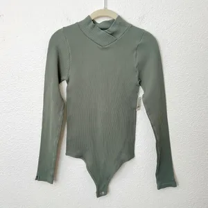 [Free People] Army Green XYZ Bodysuit Long Sleeve Ribbed Turtleneck NWT Sz L/XL thumbnail 2