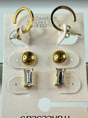 Francesca's Collections Gold and Clear Mixed Earring Set thumbnail 2