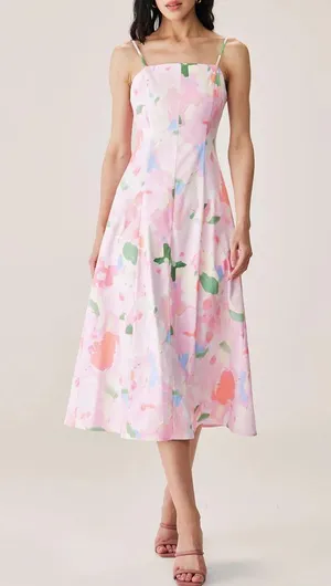 Rihoas Pink Floral Slip Midi Dress thumbnail 1