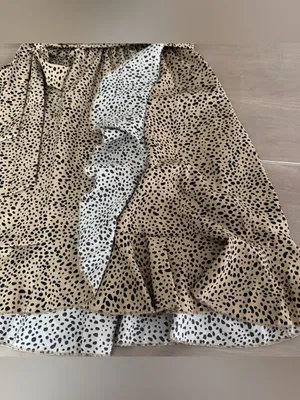 SHEIN Size M Tan Black Spotted Wrap Dress Ruffle Flutter Sleeve Belted Leopard thumbnail 3