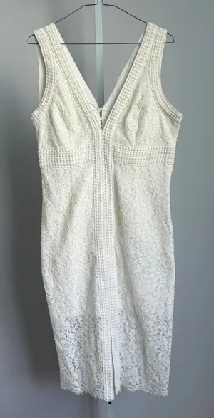 Bardot White embroidered midi cocktail dress luxury party knee length size M‎ thumbnail 1
