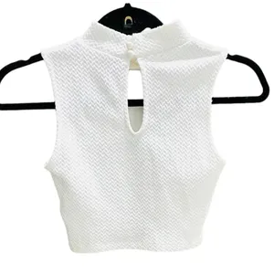 DIVIDED H&M White Textured Sleeveless Crop Top with Back Button Closure Sz XS thumbnail 4