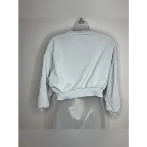 Nike off White Cropped Crew Sweatshirt Neon Green Navy logo spell out medium thumbnail 5