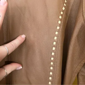 Vintage G Collection Genuine Leather Moto‎ Jacket Contrast Stitch Belt Camel Tan thumbnail 7