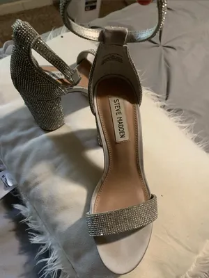 Steve Madden Silver Rhinestone Block Heel Sandals thumbnail 3
