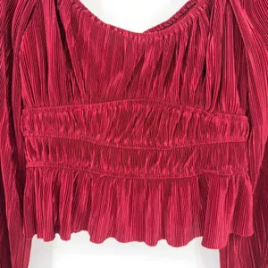 ASTR The Label Blouse Women M Wine Plisse Smocked Romantic Holiday thumbnail 4