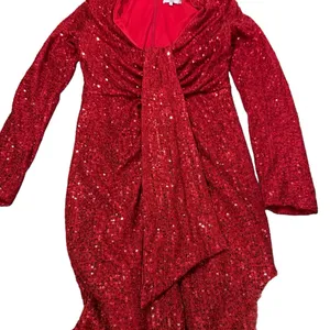 RTR One33 Social Red Sequin Drape Long‎ Sleeve Sheath Mini Dress Sz 4 thumbnail 7