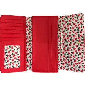 Nanette Lepore Quilted Red Trifold Floral lined wallet clutch thumbnail 5