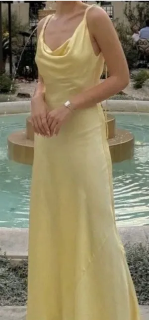 Zara Butter Yellow Satin Cowl Neck Midi Slip Dress Size Large Cocktail Wedding thumbnail 1