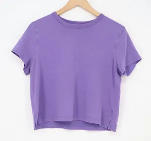 Lululemon T-Shirt Womens S/M Cates Tee Purple Cropped Side Slit Good thumbnail 1