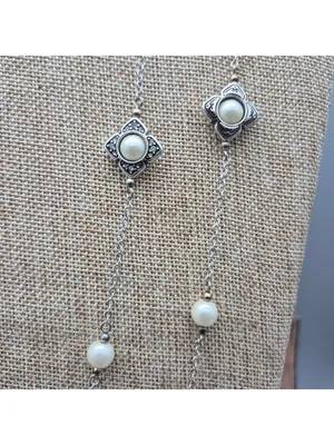 The Brighton Courtesan Necklace Long Vintage Style Glass Pearl Crystal Stations thumbnail 5