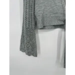 Y2K Vintage Hot Shot Grey Cardigan Tie Sweater Shrug Crochet Bell Sleeve Women M thumbnail 3