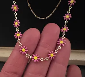 Gold and floral double chain necklace thumbnail 4