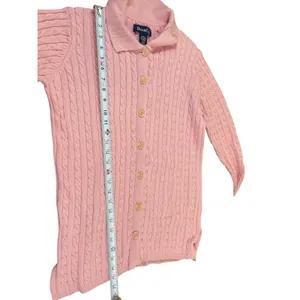 VTG Denim & Co Womens Small Pink Cable Knit Collared Button Up Cardigan Sweater thumbnail 6
