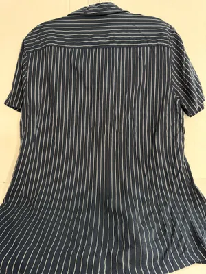 Abercrombie & Fitch Navy and White Vertical Stripe Button-Down Shirt thumbnail 3
