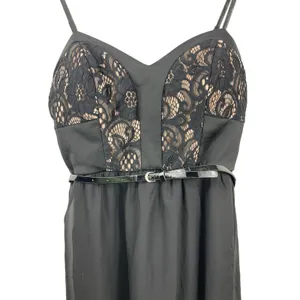 Lila Rose Black Lace Adjustable Strap Belted Mini Skater Slip Dress XL thumbnail 2