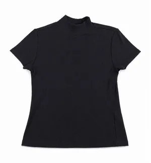 maeve mockneck black ribbed shirt fitted short sleeve s thumbnail 1