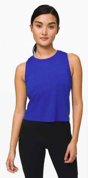 Lululemon Breeze By Muscle Crop Logo Tank in Jet Stream Blue Size 4 thumbnail 1