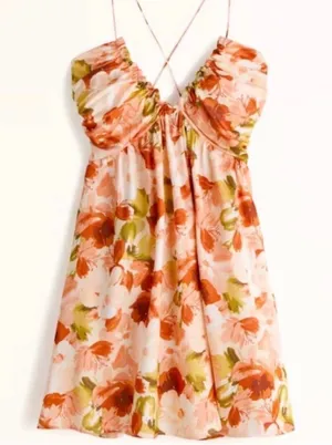 Abercrombie and fitch drama ruched mini dress floral size medium thumbnail 1