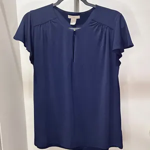 H&M Short Sleeve Blouse, Blue, Size Medium thumbnail 1