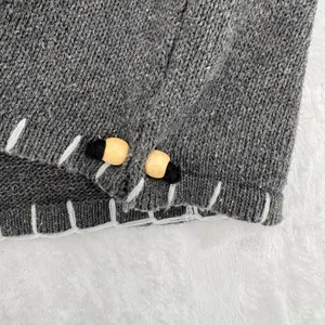 Hooded Sweater Gray Green Color Block Pocket Beads Toggle Button Boho Asymmetric thumbnail 8