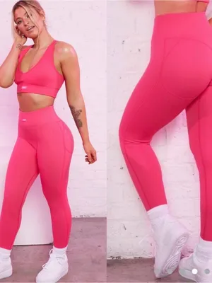 Bo+Tee Strong Ribbed Butt Lifting Leggings Size Small - Hot Pink thumbnail 2