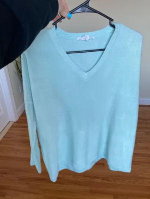 Oversized Ice Blue V-Neck Sweater thumbnail 1