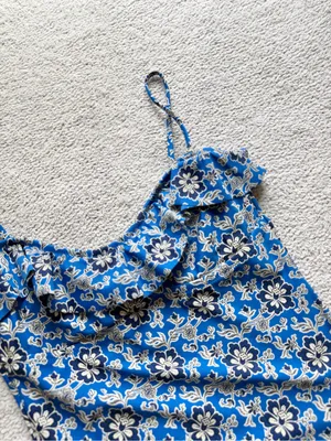 J. Crew One-Piece Swimsuit Cobalt Blue Floral Ruffle 8 NEW NWOT thumbnail 4