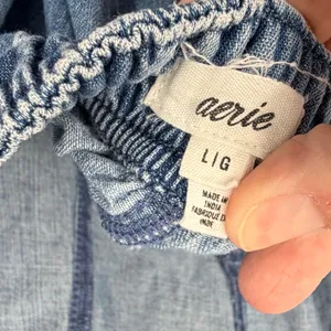 Aerie L Chambray Denim Wide Leg Jumpsuit Overalls Coastal Boho Pockets thumbnail 6