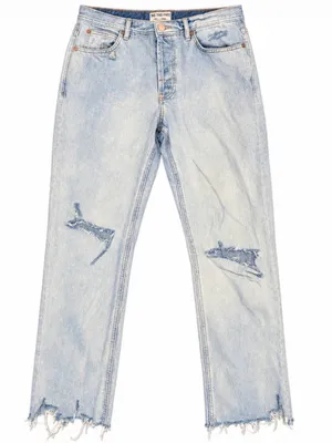 We The Free Free People Distressed Straight Jeans Size 30 Light Wash Raw Hem thumbnail 1