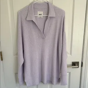 Aerie CozyUp Waffle Polo Oversized Sweater Lavender Dawn Small thumbnail 2