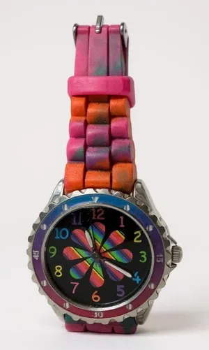 Accutime Women's Multi-color Rainbow Flower Silicone Analog‎ Quartz Watch thumbnail 1