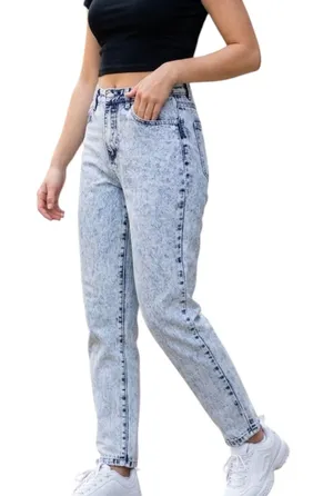 White Fox Straight Leg Denim Jeans Washed Blue M High Rise Waisted thumbnail 1
