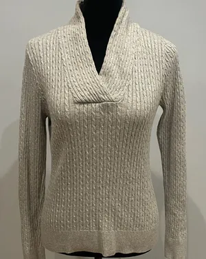 Women's Cream Cable Knit Sweater small Gray thumbnail 1