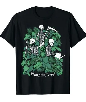 Amazon Gardening Plants Not People Introvert Goth Gardener Skeleton Halloween T-Shirt thumbnail 1