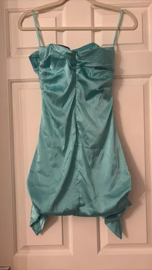 Mini Satin teal dress HOCO thumbnail 2