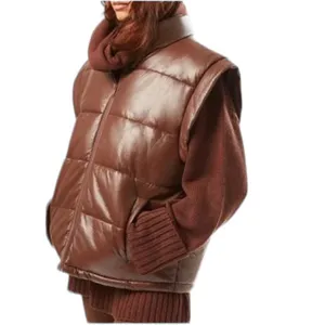 NWT We Wore What Snap-Off Sleeve Faux Leather Puffer Jacket Chocolate Brown XS thumbnail 6