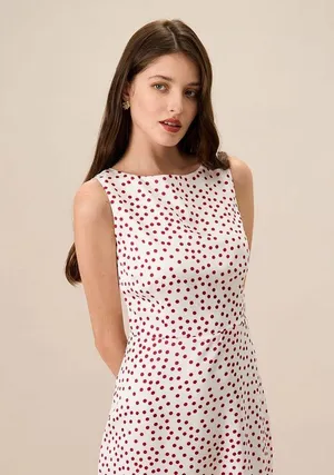 RIHOAS Women's White Boat Neck Polka Dot Mini Dress thumbnail 3